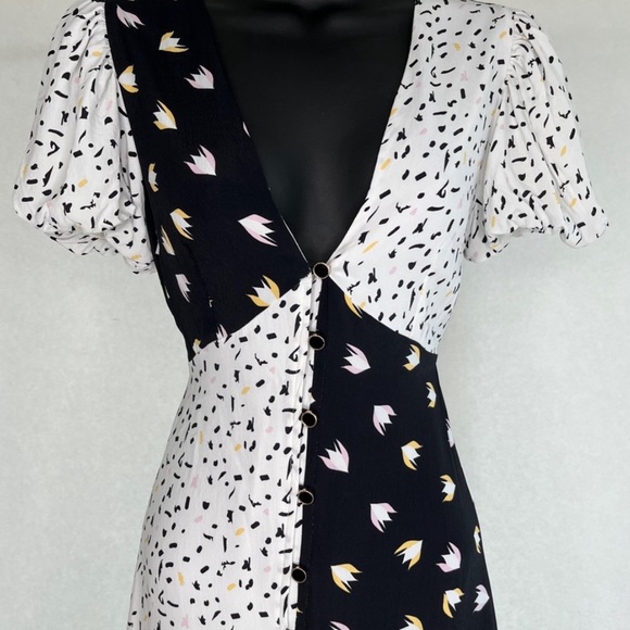 Rahi SZ S Black/White Confetti Patchwork Puff Sleeve Maxi Dress - Picture 3 of 10